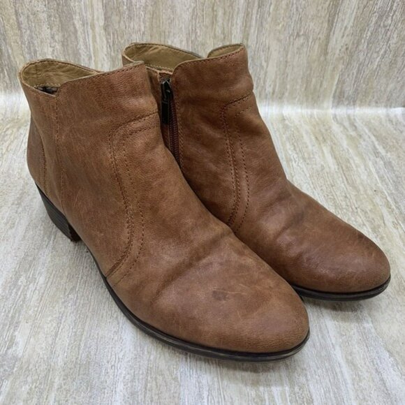 Lucky Brand Boots Womens Size 8 M Brolley Brown Tan Ankle Zip Heel Booties - Picture 3 of 14